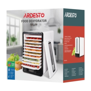 Сушарка для продуктів Ardesto 550Вт, піддонів – 10+1×3см, макс – 70°С, сітка для ягід, пластик, білий