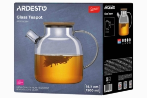 Ardesto Teapot Gemini 1500ml, borosilicate glass, bamboo, transparent