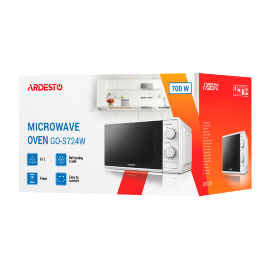 Microwave oven ARDESTO, 20L, mechanical control, 700W, button opening, white