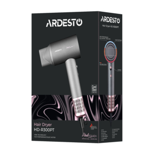 Фен Ardesto Pink Touch, 1600Вт, 2 скорости, 3 темп.режима, ионизация, диффузор, магнитные насадки, серый+розовый