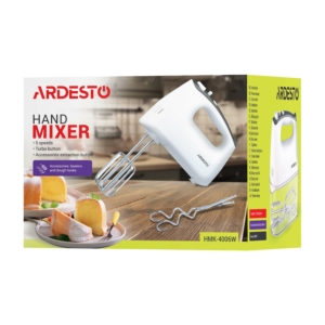 Ardesto hand mixer 400W, nozzles-4 beaters, turbo mode, white