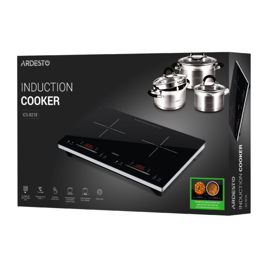 Плитка настольная Ardesto индукционная, конф. — 2 на 1.3кВт и 1.8кВт горизонт., управл. — сенсорное, таймер, boost, черный