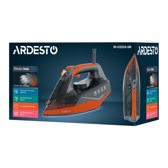 Утюг Ardesto IR-C2233-GR, 2200Вт, 340мл, паровой удар, керам. подошва, чёрно-помаранчевий