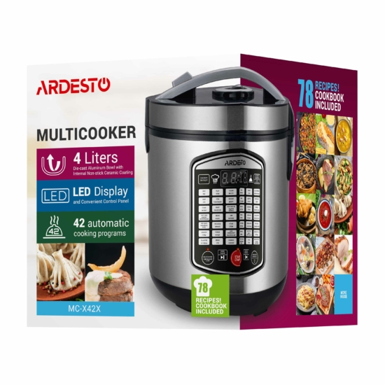Ardesto multicooker, 860W, bowl-4l, electronic control, recipes book, plastic, silver