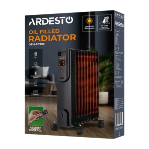 Масляный радиатор ARDESTO, 20м2, 2000Вт, электр. упр-ние, 9 секций, пульт ДУ, чёрный