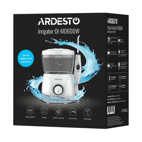 Ardesto irrigator portable, cup 600 ml, 8 nozzles, white
