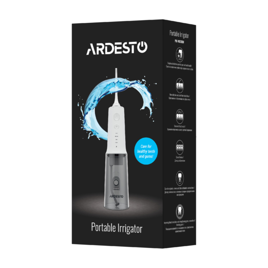 Іригатор Ardesto портативний, чаша 320 мл, Li-ion акум. в компл., 2 насадки, білий