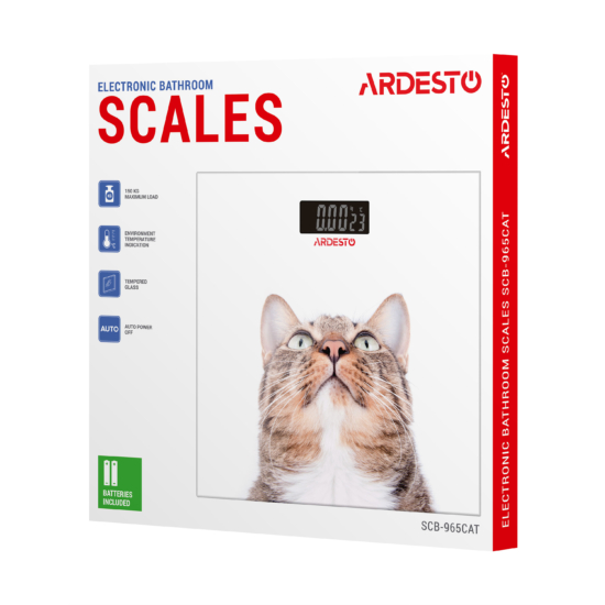 Ardesto scales for floor Cat, 150kg, AAAx2 included, glass, multi-colored