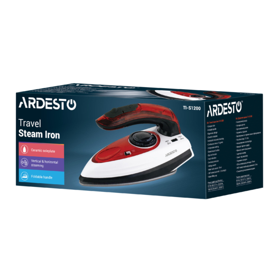 Утюг Ardesto дорожний TI-S1200, 1000Вт, 70мл, паровой удар, постоянный пар — 15гр, керам. подошва, бело-красный