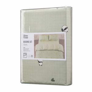 Bedding set ARDESTO 2.0 Gloria, sateen, pandas, green, duvet cover 200x220cm, bed sheet 230x240cm, pillowcases (2) 50x70cm, 100% cotton