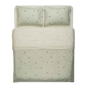 Bedding set ARDESTO 2.0 Gloria, sateen, pandas, green, duvet cover 200x220cm, bed sheet 230x240cm, pillowcases (2) 50x70cm, 100% cotton
