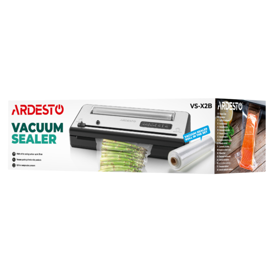 Вакууматор Ardesto для пакетов та рулонов, 110Вт, 28см, электронное, + 1 рулон, пластик+нерж., серебристый