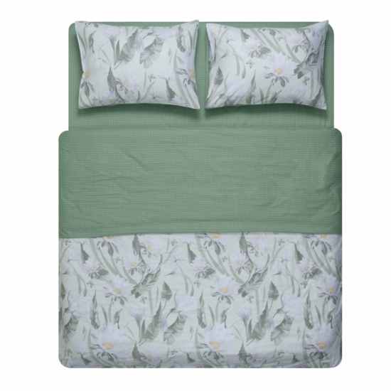 КПБ 1,5сп ARDESTO Gloria, пододеяльник 160х220см, простынь 160х220см, наволочки (2) 50х70см, 100% хлопок, сатин, цветы, зеленый