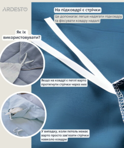 Bedding set 2.0 Ardesto Gloria, sateen,  geometry, grey-blue, duvet cover 200x220cm, bed sheet 230x240cm, pillowcases (2) 50x70cm, 100% cotton