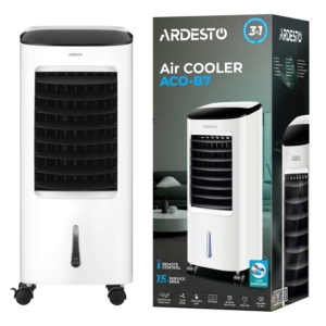 Air cooler ARDESTO ACO-B7 3in1 cooler-humidifier-fan, 15 m2, electric control, 7 l tank, 430 m3/h, display, timer, auto shutdown, remote control, white/black