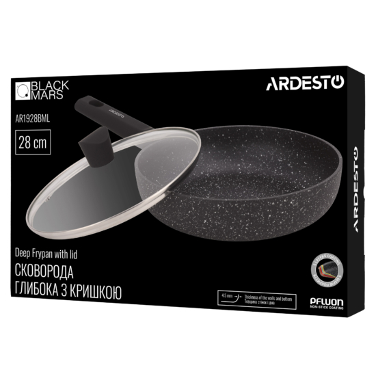 Ardesto Deep Frypan with lid Black Mars Alcor, 28cm, aluminium, black