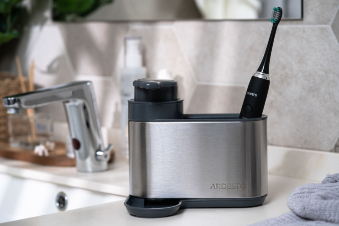 Органайзер для миючих засобів Ardesto Minimalism, 8х12.7х16см, пластик, нержавіюча сталь, сірий