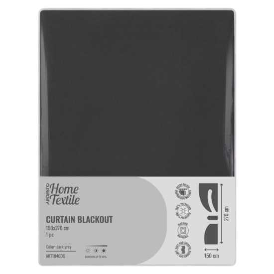 Штора ARDESTO 150х270см, блекаут, 100% полиэстер, серый темный
