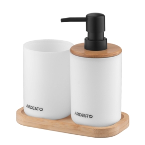 Набір для ванної кімнати Ardesto Minimalism 360мл, 3 предмети, поліпропілен, бамбук, білий