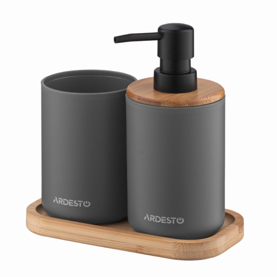 Набор для ванной камины Ardesto Minimalism 360мл, 3 предмета, полипропилен, бамбук, серый темный