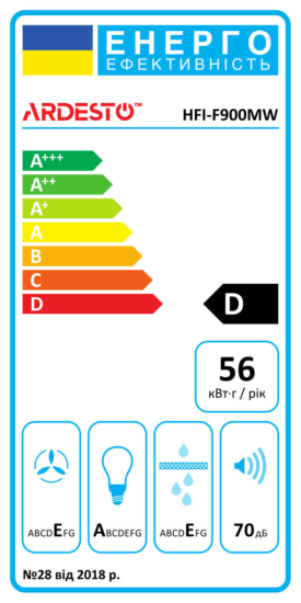 Hood Ardesto integrated, 52cm, 700m3h, metal, 2х1W LED, button,white