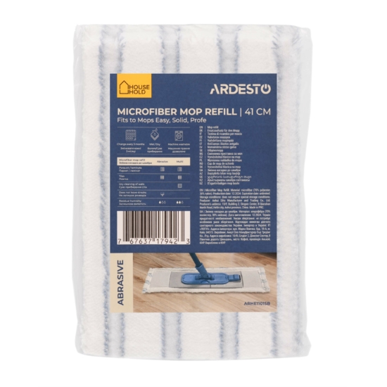 Сменная насадка к швабре Ardesto Abrasive 41см, микрофибра, полоски, белый, синий