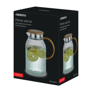 Глечик з кришкою Ardesto Dew 1500мл, боросилікатне скло, нержавіюча сталь, бамбук, прозорий