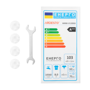 WM ARDESTO front load, 8kg, 1200, A+++, 55cm, display, steam, inverter, grey