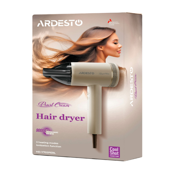 Фен Ardesto Pearl Cream HD-Y702PERL, 1500-1800Вт, 3 скорости, 3 темп.режима, магнитные насадки, бежевий