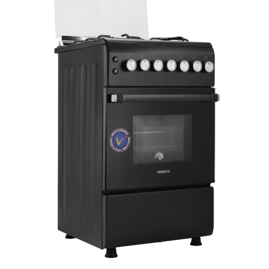 Плита Ardesto газовая, 50л, 50×60см, стеклянная крышка, электроподжиг, таймер, термометр, кофе адаптер, форсунки LPG (подключение газового баллона), черный