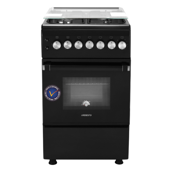 Плита Ardesto газовая, 50л, 50×60см, стеклянная крышка, электроподжиг, таймер, термометр, кофе адаптер, форсунки LPG (подключение газового баллона), черный