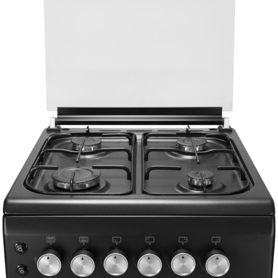 Плита Ardesto газова, 50л, 50×60см, скляна кришка, електропідпал, підсвічування, термометр, каво адаптер, відкидна шухляда,  форсунки LPG (підключення газового балона), чорний