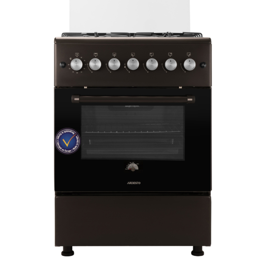 Cooker Ardesto gas, 58L, 60x60cm, glass lid, electric ignition, lighting, timer, thermometer, coffee adapter, drop-down drawer, LPG conversion set (gas cylinder connection), black