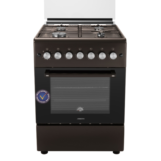 Cooker Ardesto gas, 58L, 60x60cm, glass lid, electric ignition, lighting, timer, thermometer, coffee adapter, drop-down drawer, LPG conversion set (gas cylinder connection), black