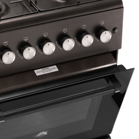 Cooker Ardesto gas, 58L, 60x60cm, glass lid, electric ignition, lighting, timer, thermometer, coffee adapter, drop-down drawer, LPG conversion set (gas cylinder connection), black