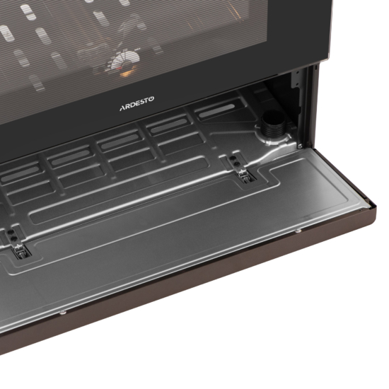 Cooker Ardesto gas, 58L, 60x60cm, glass lid, electric ignition, lighting, timer, thermometer, coffee adapter, drop-down drawer, LPG conversion set (gas cylinder connection), black
