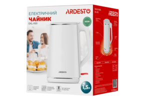 Електрочайник Ardesto 1.5л, Strix, подвійні стінки, білий глянець