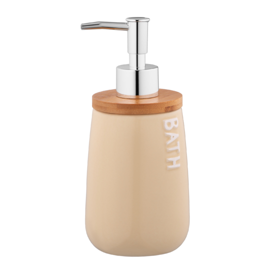 ARDESTO Soap dispenser Prestigio 420ml, dolomite, bamboo, plastic, beige