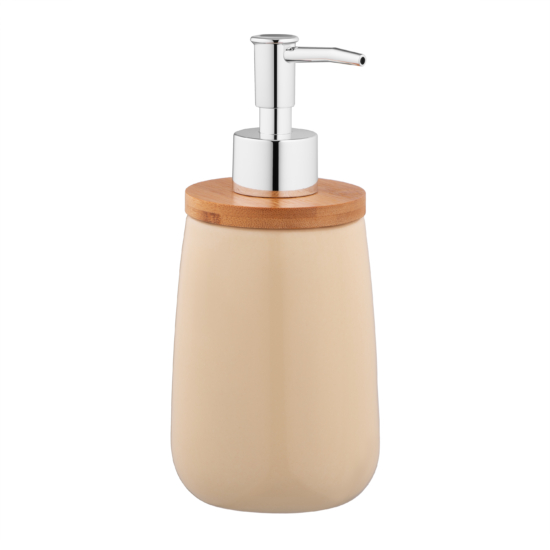 ARDESTO Soap dispenser Prestigio 420ml, dolomite, bamboo, plastic, beige