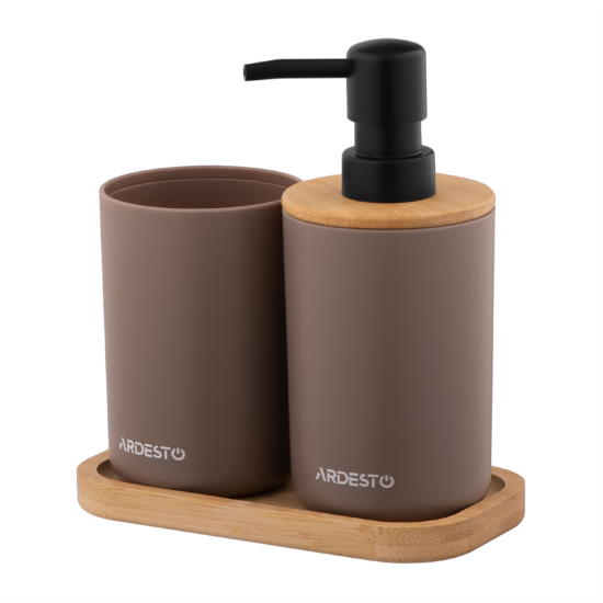 Набор для ванной камины Ardesto Minimalism 360мл, 3 предмета, полипропилен, бамбук, тауп
