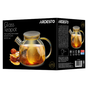 Ardesto Teapot Golden Moon 1000ml, borosilicate glass, bamboo, golden
