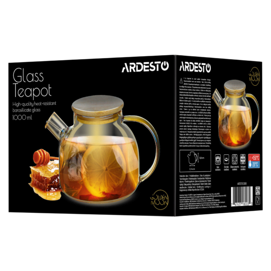Ardesto Teapot Golden Moon 1000ml, borosilicate glass, bamboo, golden