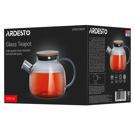 Ardesto Tea pot Graphite 1000ml, borosilicate glass, bamboo, grey