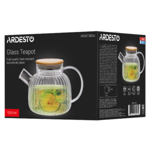 Заварник Ardesto Iceberg 1000мл, боросилікатне скло, бамбук, прозорий