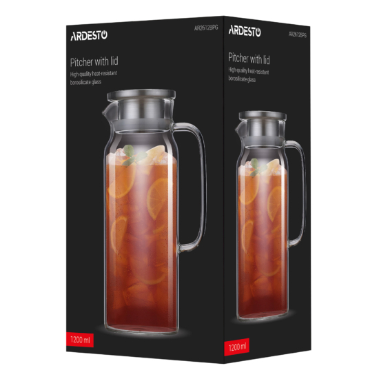 Ardesto Pitcher with lid 1200ml, borosilicate glass, stainless steel, transparent
