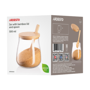 Банка для хранения Ardesto Midori Sugar 500мл, стекло, бамбук, прозрачный