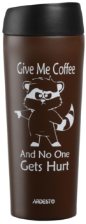 Термочашка Ardesto Coffee time Raccoon, 450мл, нержавеющая сталь, коричневый