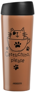Термочашка Ardesto Coffee time Cat, 450мл, нержавеющая сталь, коричневый светлый