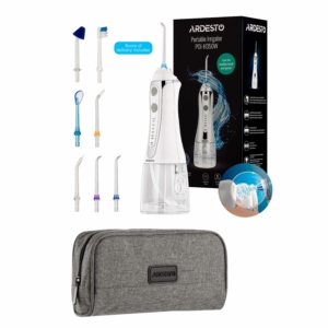 Ирригатор Ardesto портативний, чаша 300 мл, Li-ion аккум. в компл., чехол, 7 насадок, белый