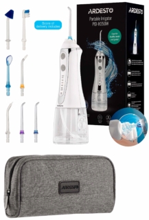 Ирригатор Ardesto портативний, чаша 300 мл, Li-ion аккум. в компл., чехол, 7 насадок, белый